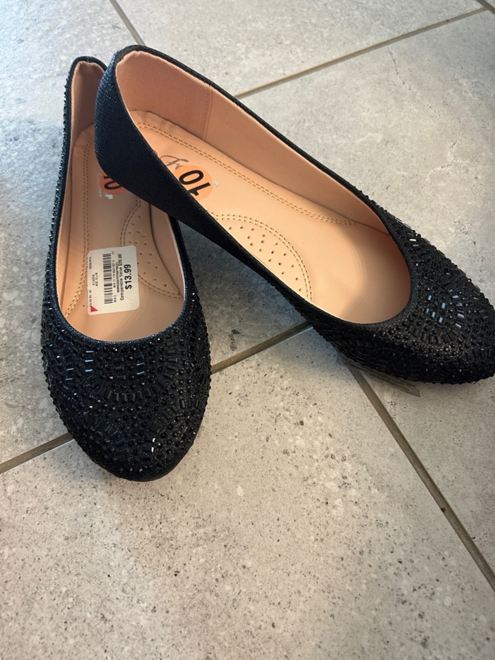Women's Black Embellished Ballet Flats